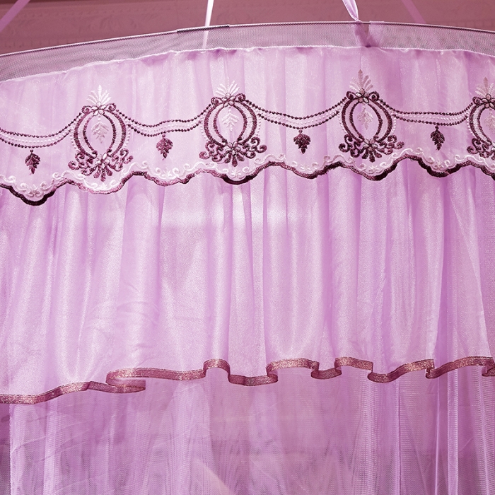 91家纺网 家纺一手货源 找家纺 博诺蚊帐 2021新款圆顶蚊帐-荷塘月色1.2直径 紫