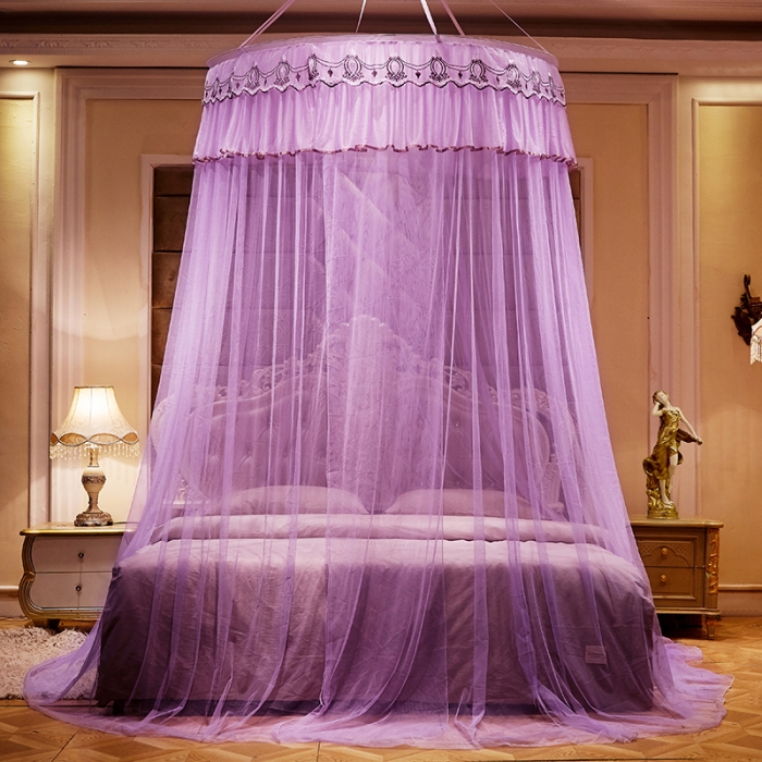 91家纺网 家纺一手货源 找家纺 博诺蚊帐 2021新款圆顶蚊帐-荷塘月色1.2直径 紫
