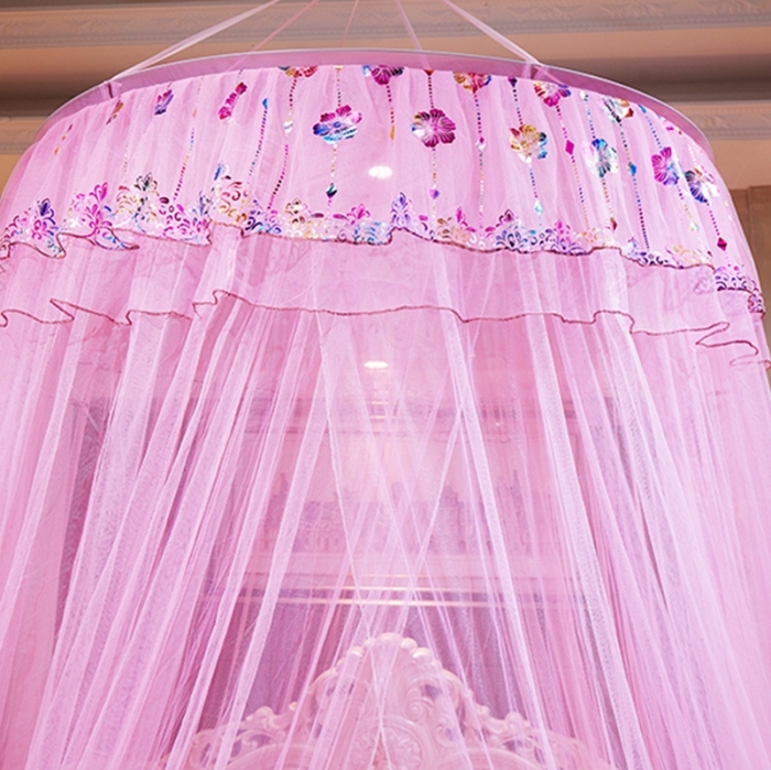 91家纺网 家纺一手货源 找家纺 博诺蚊帐 2021新款圆顶蚊帐-七彩曼舞 粉色