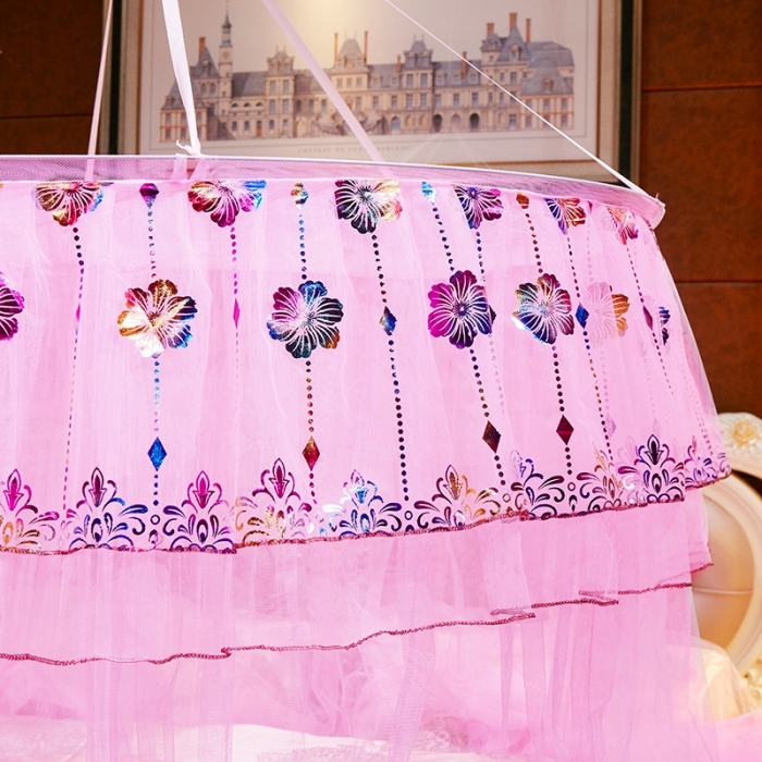 91家纺网 家纺一手货源 找家纺 博诺蚊帐 2021新款圆顶蚊帐-七彩曼舞 粉色