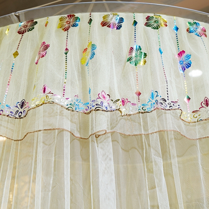 91家纺网 家纺一手货源 找家纺 博诺蚊帐 2021新款圆顶蚊帐-七彩曼舞 黄色