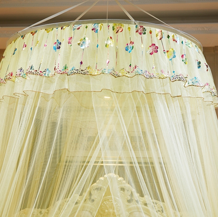 91家纺网 家纺一手货源 找家纺 博诺蚊帐 2021新款圆顶蚊帐-七彩曼舞 黄色