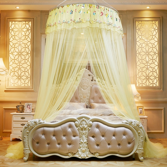 91家纺网 家纺一手货源 找家纺 博诺蚊帐 2021新款圆顶蚊帐-七彩曼舞 黄色