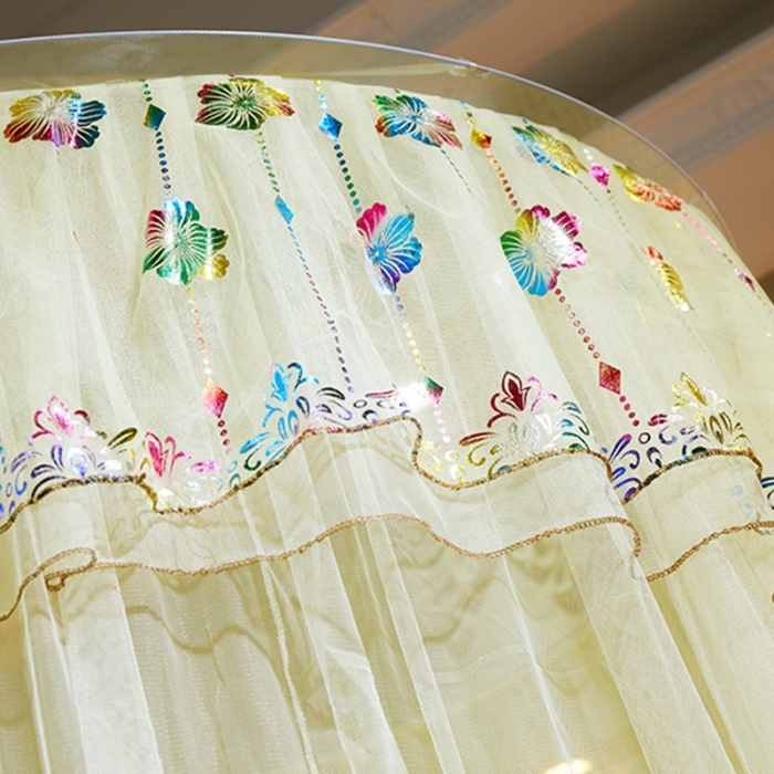 91家纺网 家纺一手货源 找家纺 博诺蚊帐 2021新款圆顶蚊帐-七彩曼舞 黄色