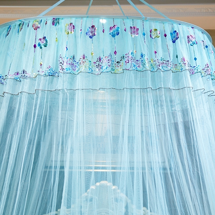 91家纺网 家纺一手货源 找家纺 博诺蚊帐 2021新款圆顶蚊帐-七彩曼舞 水绿