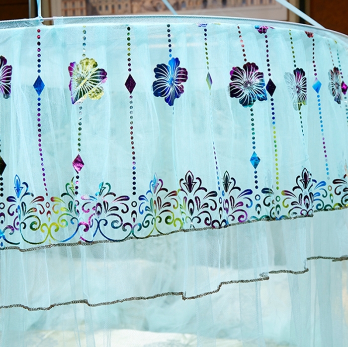 91家纺网 家纺一手货源 找家纺 博诺蚊帐 2021新款圆顶蚊帐-七彩曼舞 水绿