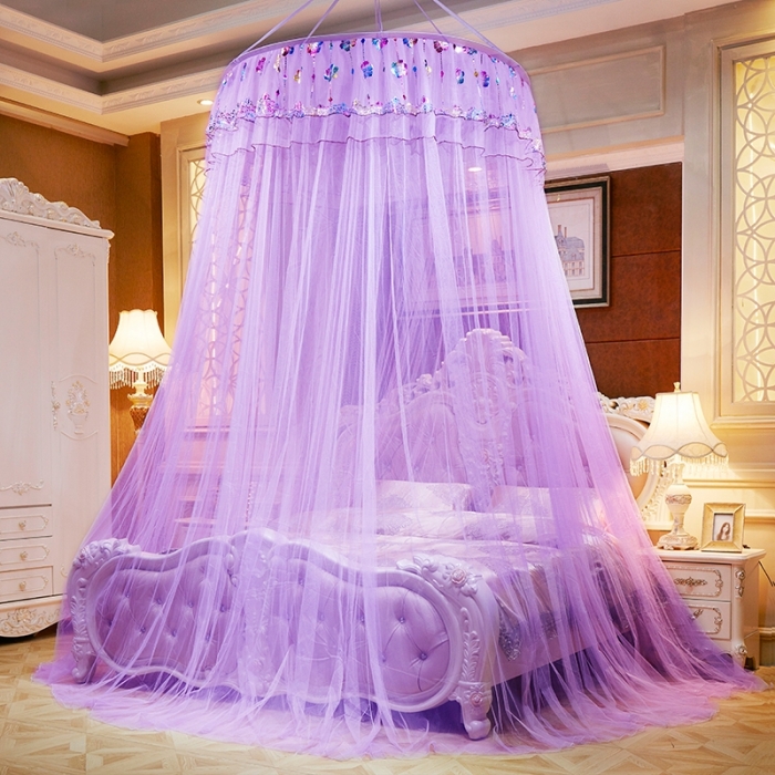 91家纺网 家纺一手货源 找家纺 博诺蚊帐 2021新款圆顶蚊帐-七彩曼舞 紫色