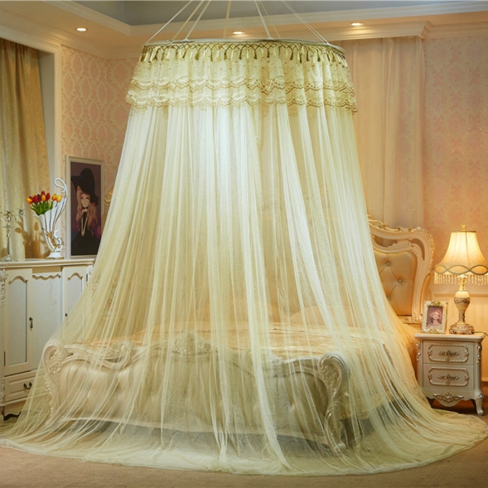 91家纺网 家纺一手货源 找家纺 博诺蚊帐 2021新款圆顶蚊帐穗穗幽心 米黄