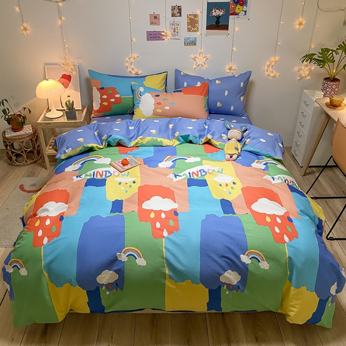 91家纺网 家纺一手货源 找家纺 琪格格 2022新款纯棉13372实拍爆款四件套 彩虹桥