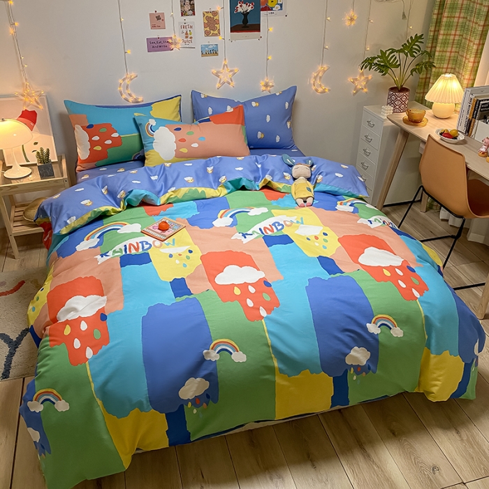 91家纺网 家纺一手货源 找家纺 琪格格 2022新款纯棉13372实拍爆款四件套 彩虹桥