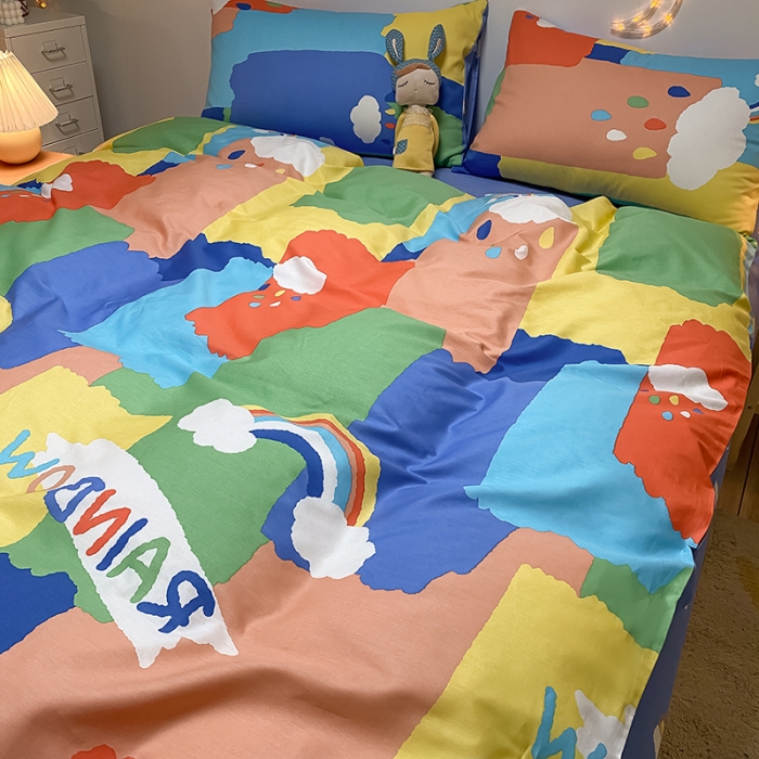 91家纺网 家纺一手货源 找家纺 琪格格 2022新款纯棉13372实拍爆款四件套 彩虹桥