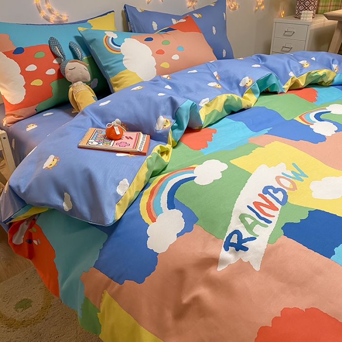 91家纺网 家纺一手货源 找家纺 琪格格 2022新款纯棉13372实拍爆款四件套 彩虹桥