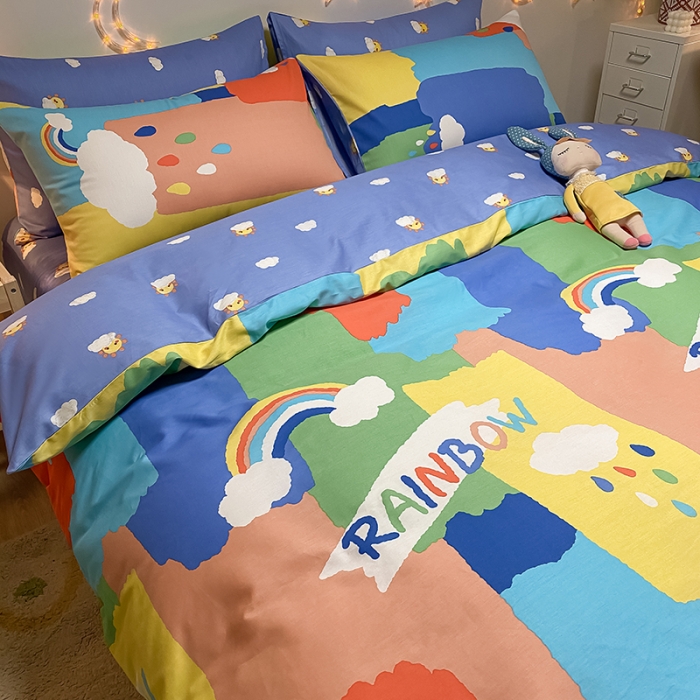 91家纺网 家纺一手货源 找家纺 琪格格 2022新款纯棉13372实拍爆款四件套 彩虹桥