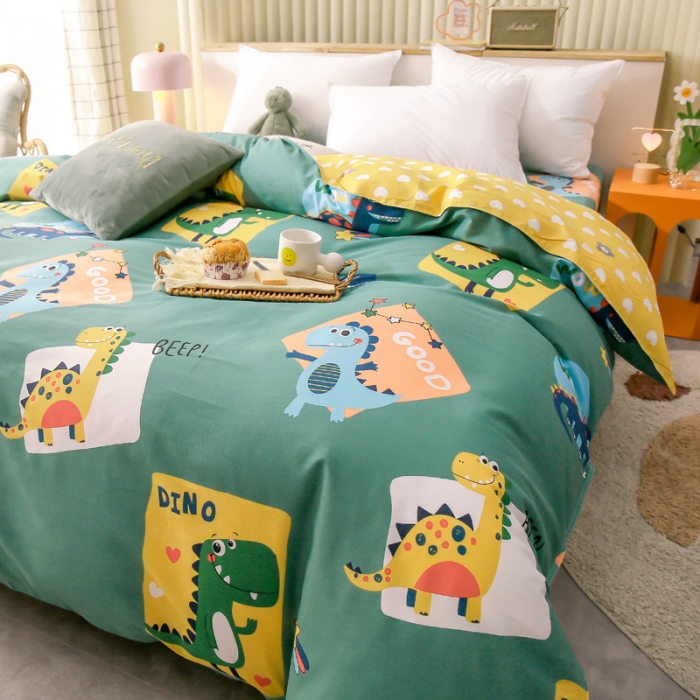 91家纺网 家纺一手货源 找家纺 绵庭 2021新款全棉12868单被套 恐龙家族（绿）