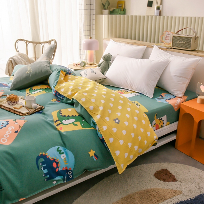 91家纺网 家纺一手货源 找家纺 绵庭 2021新款全棉12868单被套 恐龙家族（绿）
