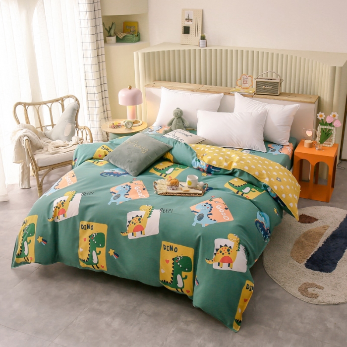91家纺网 家纺一手货源 找家纺 绵庭 2021新款全棉12868单被套 恐龙家族（绿）
