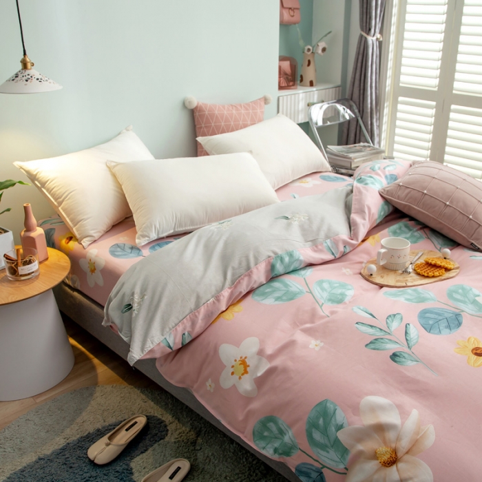 91家纺网 家纺一手货源 找家纺 绵庭 2021新款全棉12868单被套 如月花梦（粉）