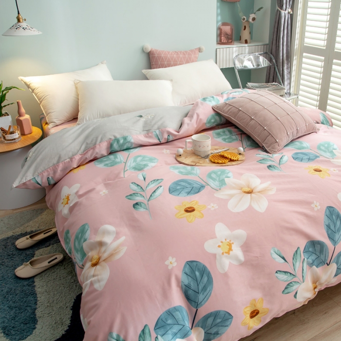 91家纺网 家纺一手货源 找家纺 绵庭 2021新款全棉12868单被套 如月花梦（粉）