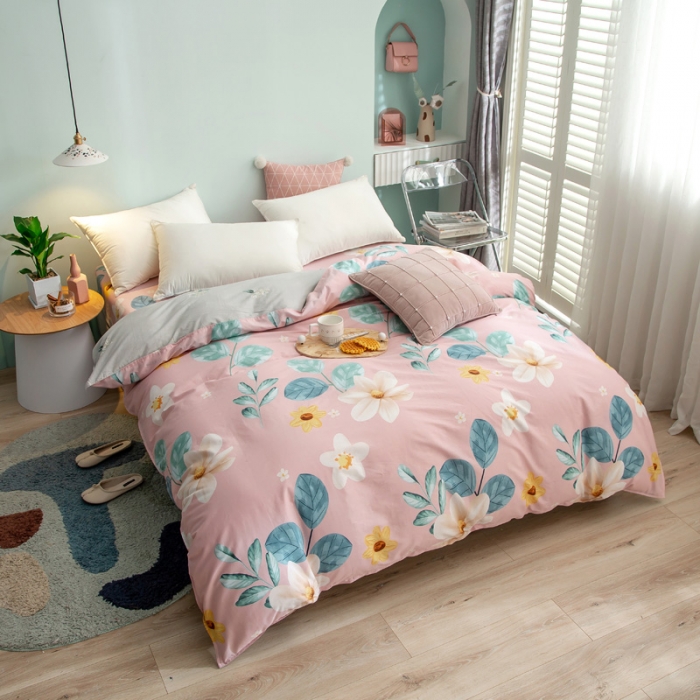 91家纺网 家纺一手货源 找家纺 绵庭 2021新款全棉12868单被套 如月花梦（粉）