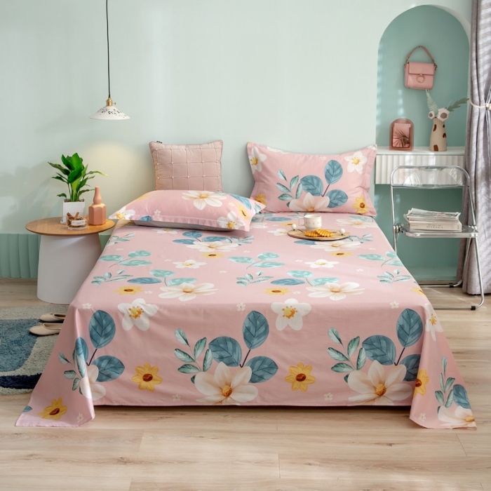 91家纺网 家纺一手货源 找家纺 绵庭 2021新款全棉12868单床单 如月花梦（粉）