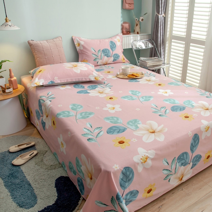 91家纺网 家纺一手货源 找家纺 绵庭 2021新款全棉12868单床单 如月花梦（粉）