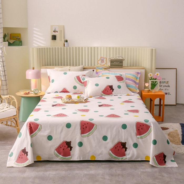 91家纺网 家纺一手货源 找家纺 绵庭 2021新款全棉12868单床单 西瓜奶昔（米）