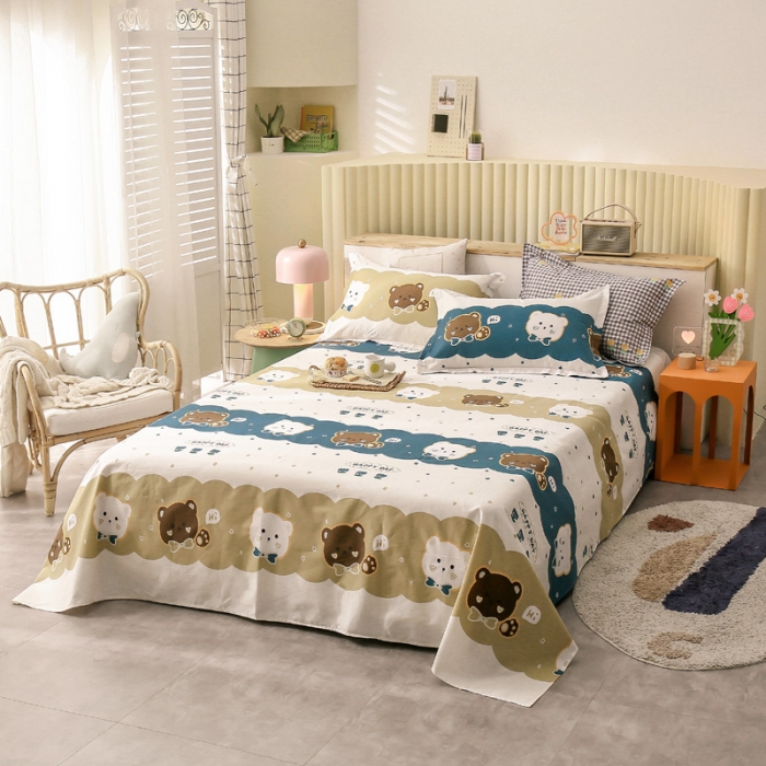 91家纺网 家纺一手货源 找家纺 绵庭 2021新款全棉12868单床单 幸福宝贝（兰）