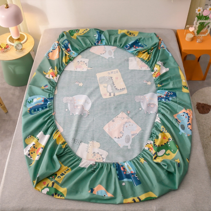 91家纺网 家纺一手货源 找家纺 绵庭 2021新款全棉12868单床笠 恐龙家族（绿）