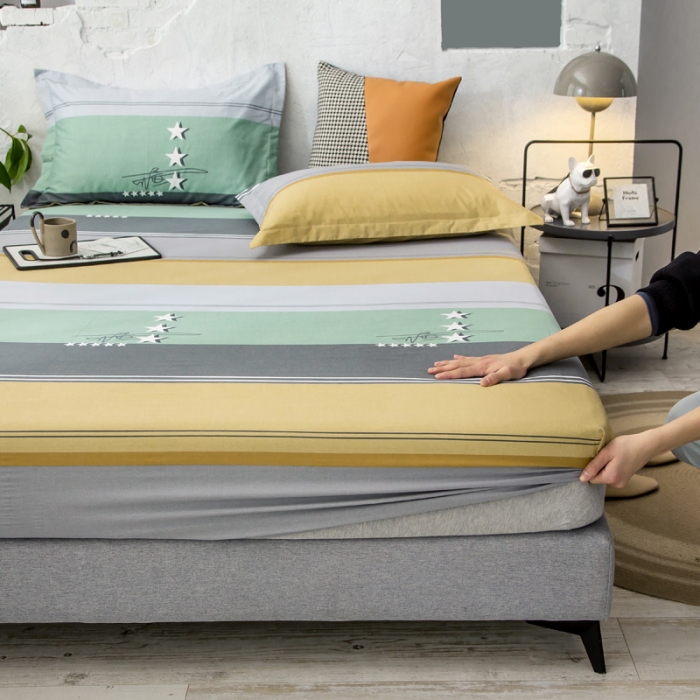 91家纺网 家纺一手货源 找家纺 绵庭 2021新款全棉12868单床笠 流星（黄）