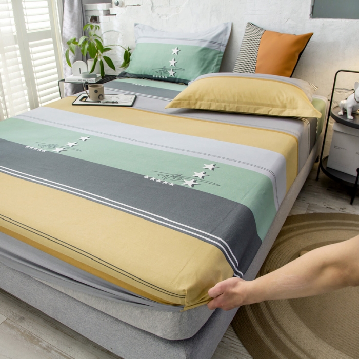 91家纺网 家纺一手货源 找家纺 绵庭 2021新款全棉12868单床笠 流星（黄）