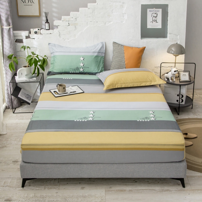 91家纺网 家纺一手货源 找家纺 绵庭 2021新款全棉12868单床笠 流星（黄）