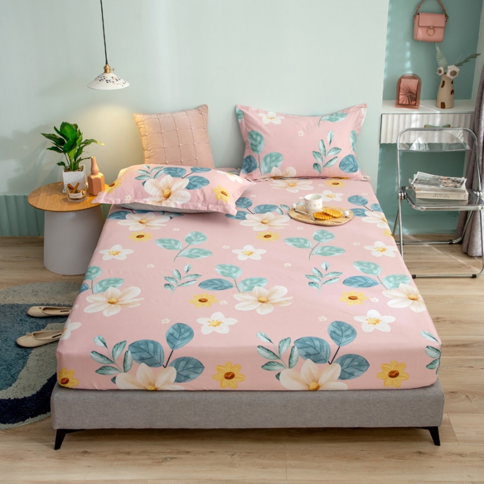 91家纺网 家纺一手货源 找家纺 绵庭 2021新款全棉12868单床笠 如月花梦（粉）