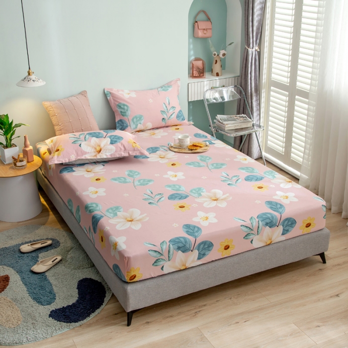 91家纺网 家纺一手货源 找家纺 绵庭 2021新款全棉12868单床笠 如月花梦（粉）