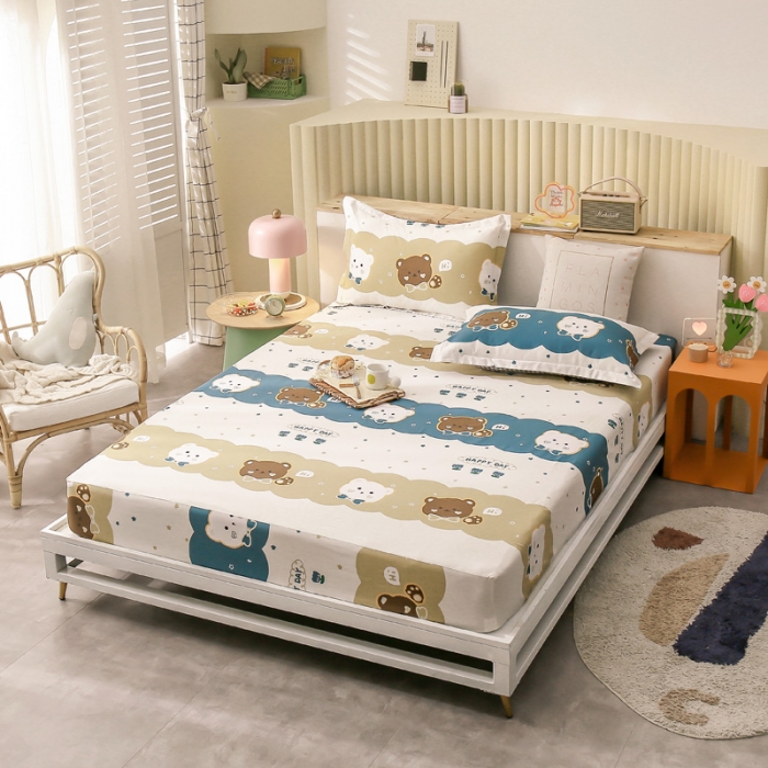 91家纺网 家纺一手货源 找家纺 绵庭 2021新款全棉12868单床笠 幸福宝贝（兰）