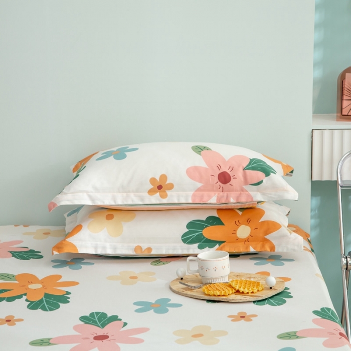 91家纺网 家纺一手货源 找家纺 绵庭 2021新款全棉12868单枕套 淡妆初夏（黄）