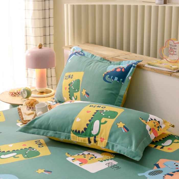 91家纺网 家纺一手货源 找家纺 绵庭 2021新款全棉12868单枕套 恐龙家族（绿）