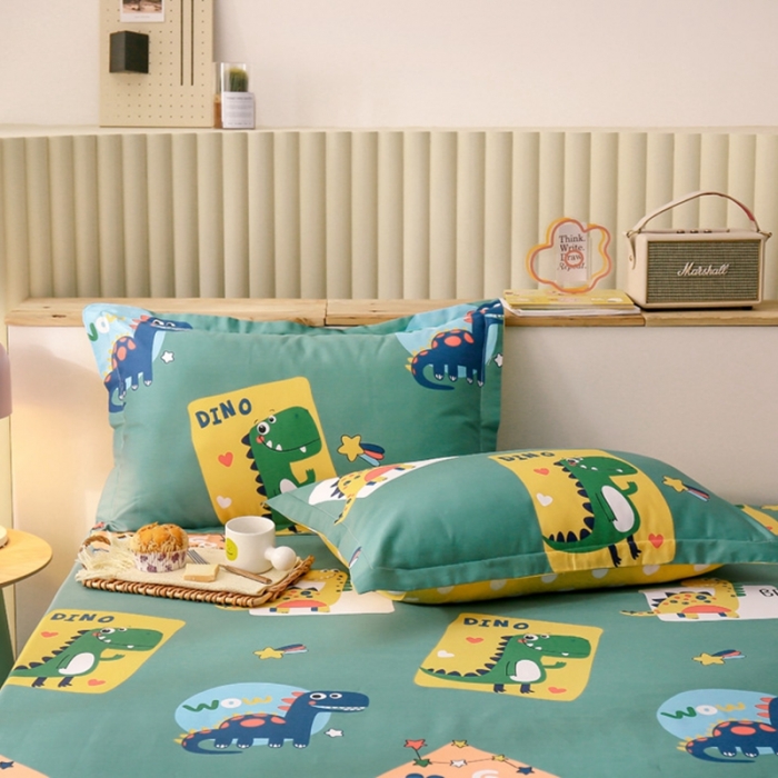 91家纺网 家纺一手货源 找家纺 绵庭 2021新款全棉12868单枕套 恐龙家族（绿）