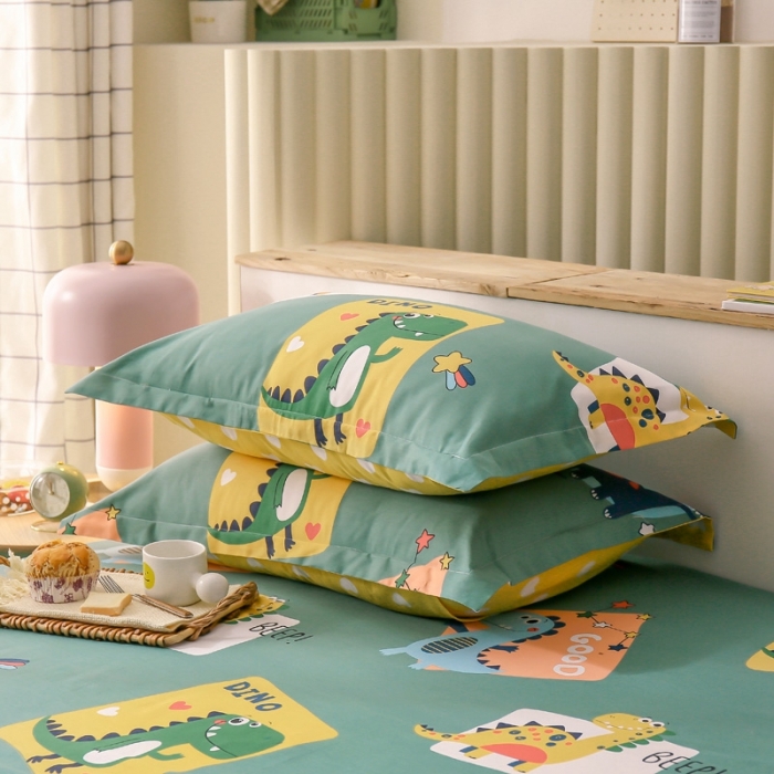 91家纺网 家纺一手货源 找家纺 绵庭 2021新款全棉12868单枕套 恐龙家族（绿）
