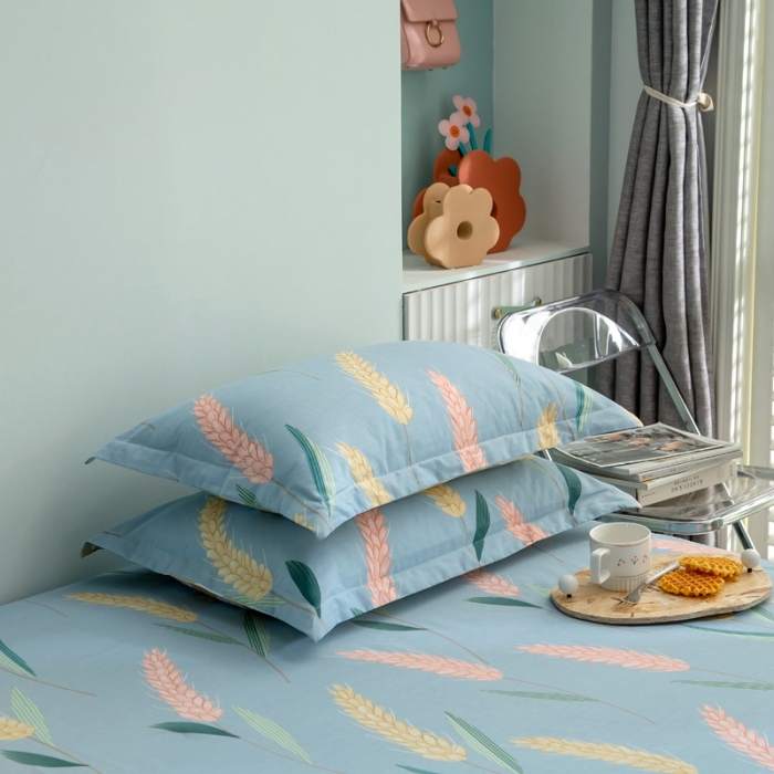 91家纺网 家纺一手货源 找家纺 绵庭 2021新款全棉12868单枕套 麦香（兰）