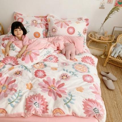 91家纺网 家纺一手货源 找家纺 川悦生活 2020新款雪花绒四件套 彩虹花