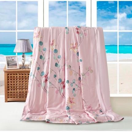 91家纺网 家纺一手货源 找家纺 朵美 2021新款天丝印花夏被 紫藤花开粉