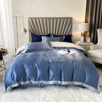 91家纺网 家纺一手货源 找家纺 优悦 2024新款水洗真丝四件套永恒-宾利蓝