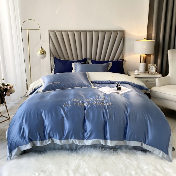 91家纺网 家纺一手货源 找家纺 优悦 2024新款水洗真丝四件套永恒-宾利蓝