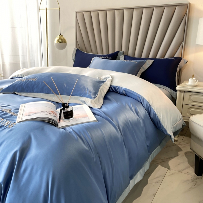 91家纺网 家纺一手货源 找家纺 优悦 2024新款水洗真丝四件套永恒-宾利蓝