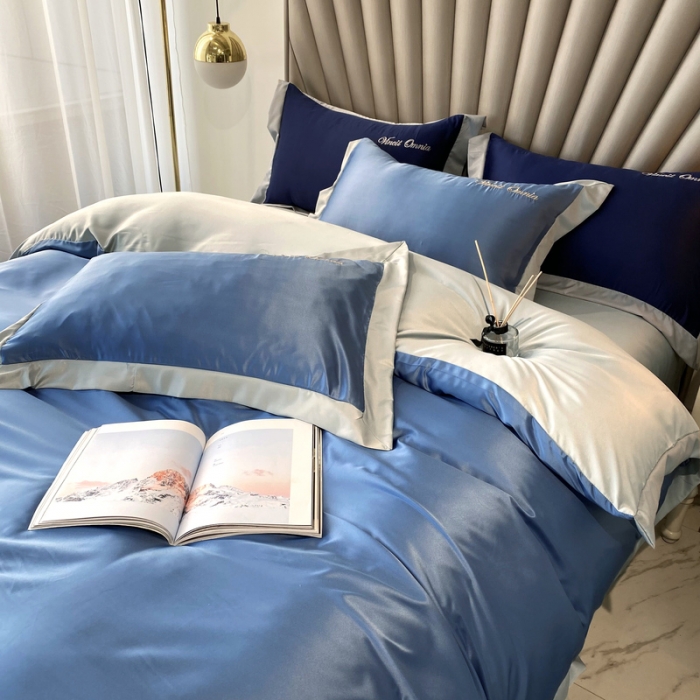 91家纺网 家纺一手货源 找家纺 优悦 2024新款水洗真丝四件套永恒-宾利蓝