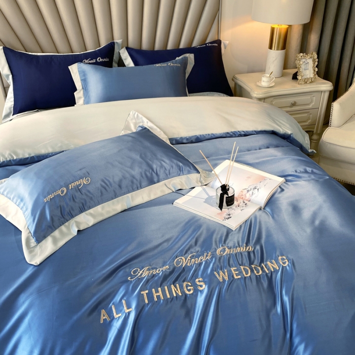 91家纺网 家纺一手货源 找家纺 优悦 2024新款水洗真丝四件套永恒-宾利蓝