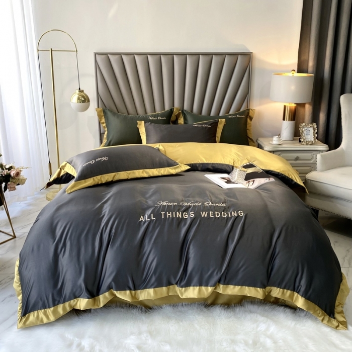 91家纺网 家纺一手货源 找家纺 优悦 2024新款水洗真丝四件套永恒-高级灰