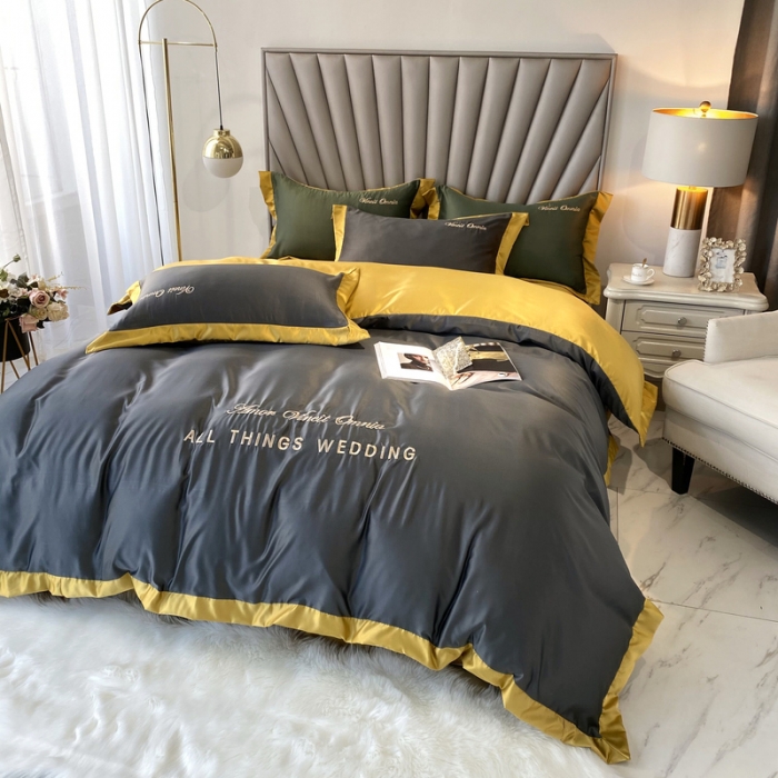 91家纺网 家纺一手货源 找家纺 优悦 2024新款水洗真丝四件套永恒-高级灰