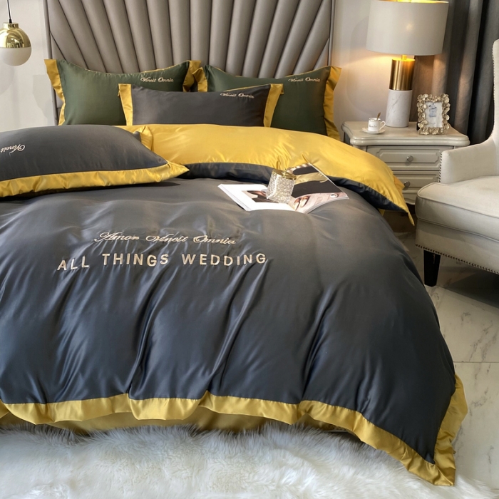 91家纺网 家纺一手货源 找家纺 优悦 2024新款水洗真丝四件套永恒-高级灰