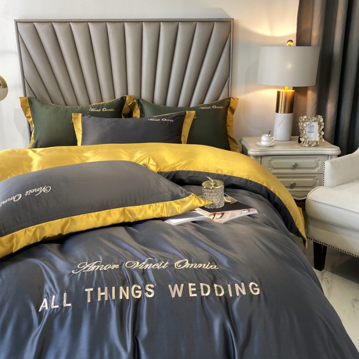 91家纺网 家纺一手货源 找家纺 优悦 2024新款水洗真丝四件套永恒-高级灰